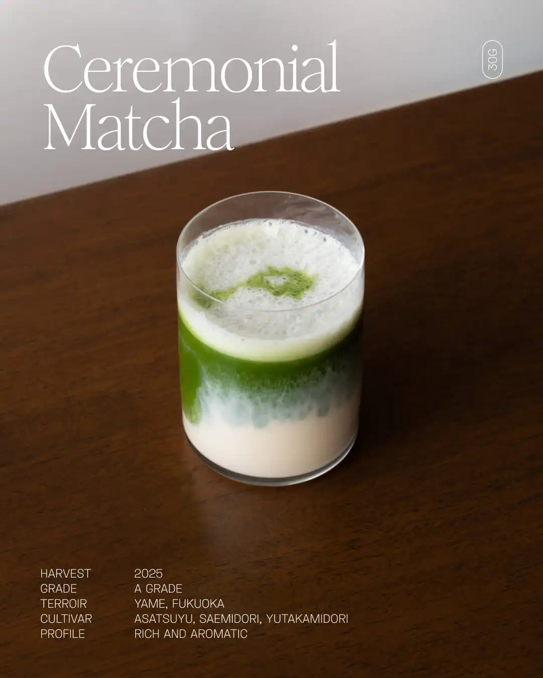 Ceremonial matcha prepared in chawan — deep green colour, smooth frothy texture