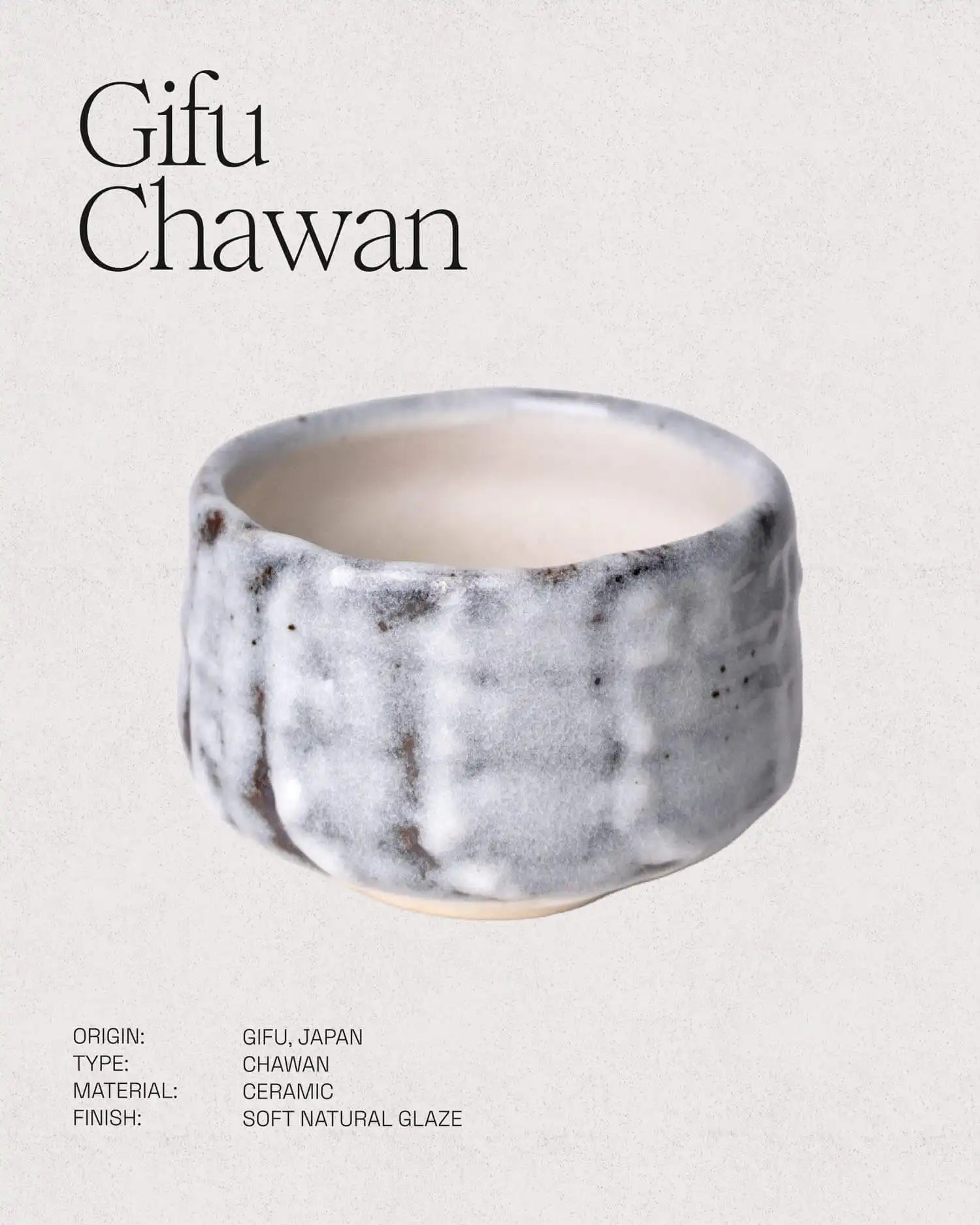 Gifu Chawan close-up glaze detail — soft white, perfectly imperfect, Mino ware ceramic