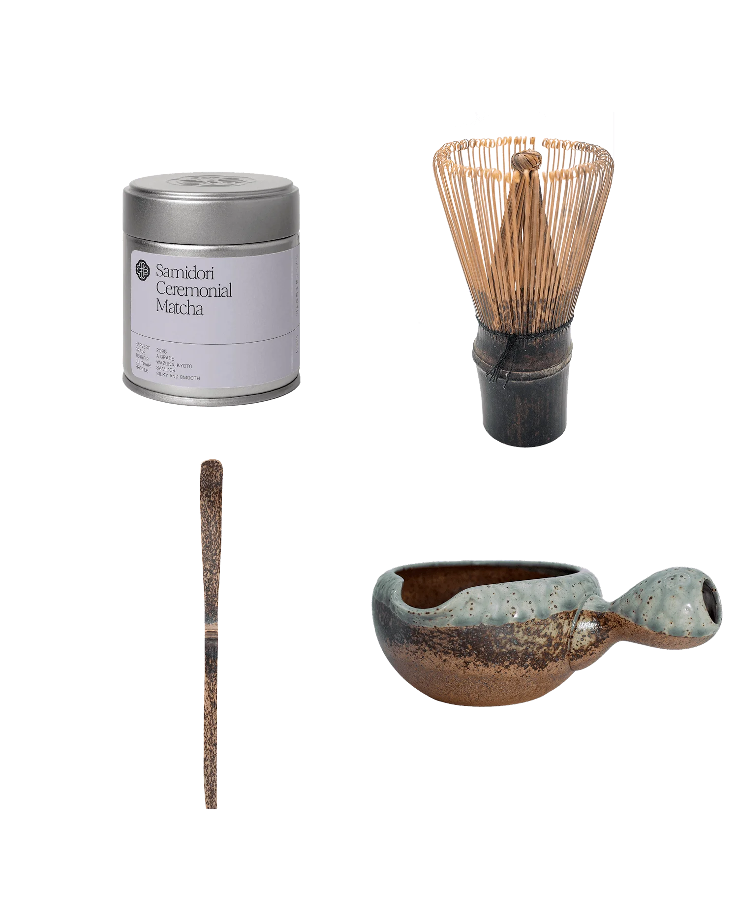 Samidori Matcha Essential Set mit Chasen, Chashaku aus dunklem Bambus und Yuzamashi, Slow Social Club
